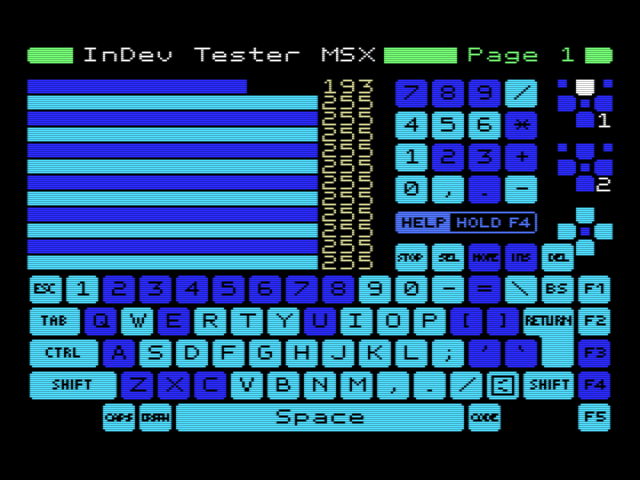 Pantalla 1, prueba de teclado, paddles y
                      joysticks