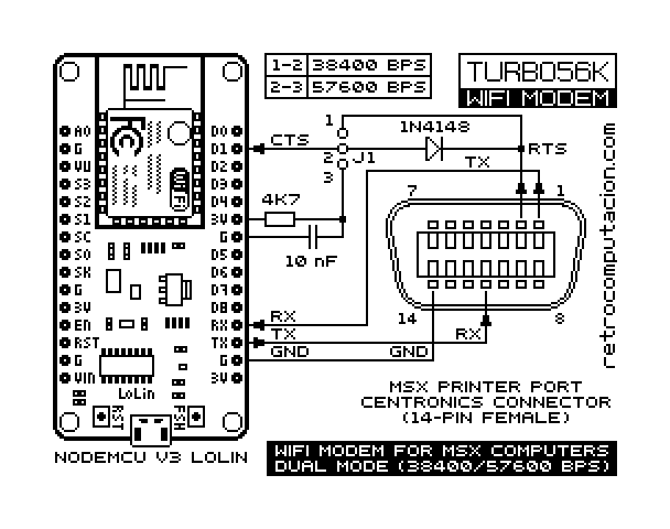 Plano del módem wifi para MSX, versión dual